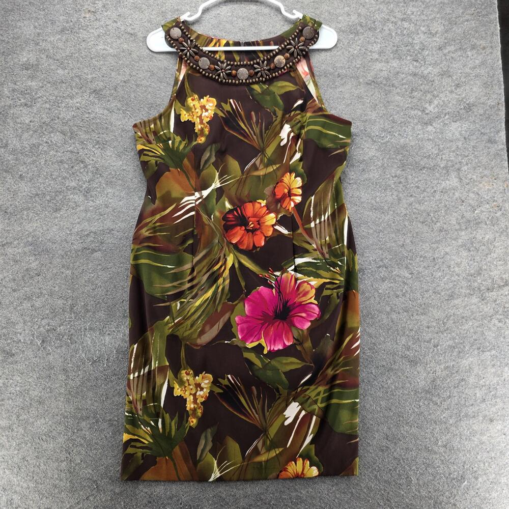 Connected Apparel Dress Womens 14 Multicolor Sheath Halter Beaded Floral